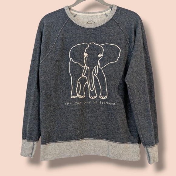 J. Crew Blue "For The Love Of Elephants" Limited Edition Fleece Sweatshirt - Picture 1 of 9
